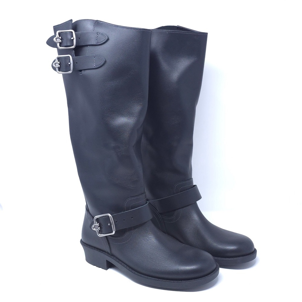 New COACH Daria Black Leather Moto Ankle Boots - Picture 2 of 9